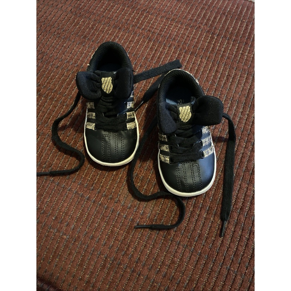 K-SWISS INFANT GIRL LEOPARD STRIPED BLACK/GOLD‎ SNEAKERS WITH BOWS SIZE 5
